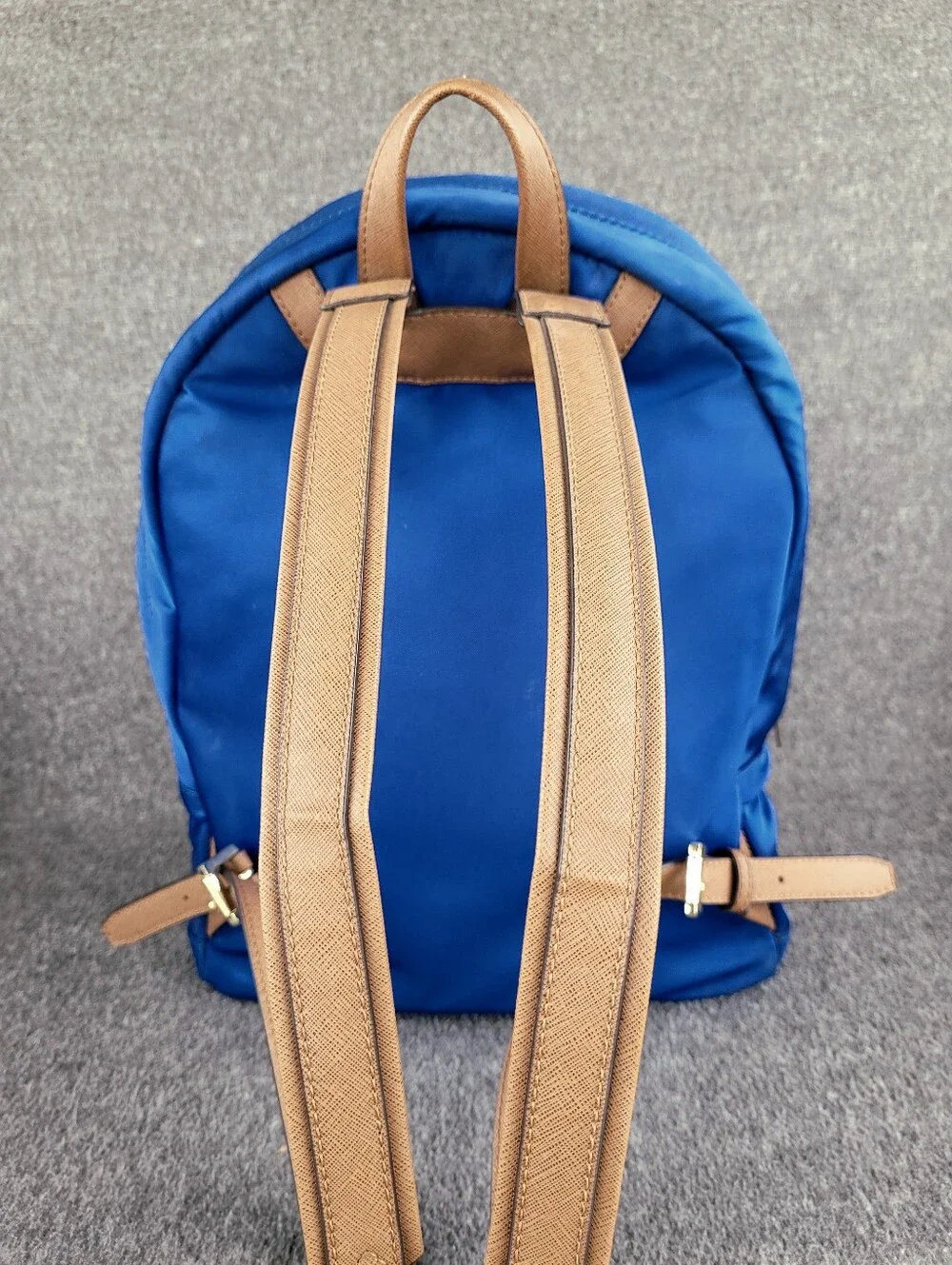 Michael Kors Jet Set Electric Blue Nylon Backpack with Tan Faux Leather Straps